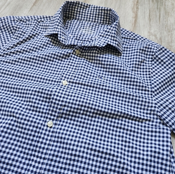 Vineyard Vines Performance Blue White Gingham Button Up Boys Youth Kids Sz L 16 - Picture 2 of 9